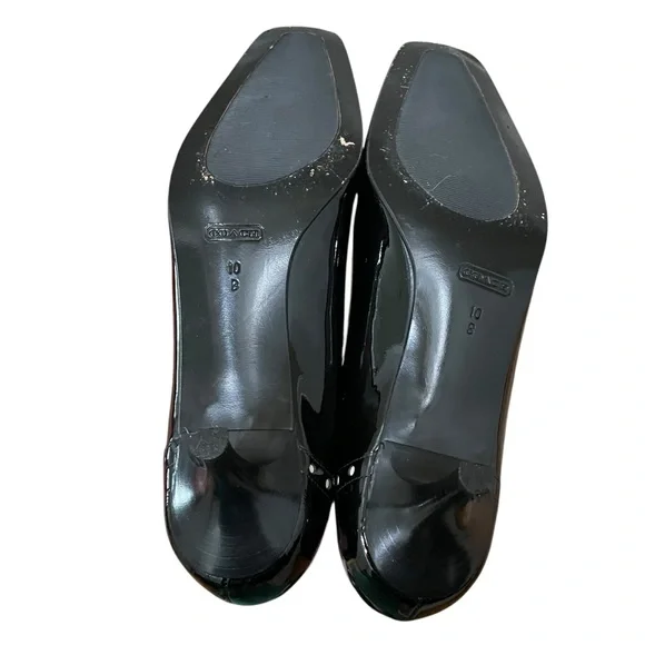 Coach Jude Patent Leather Black Parchment Studded Tassel Kitten Heels Women 10 - Picture 9 of 11